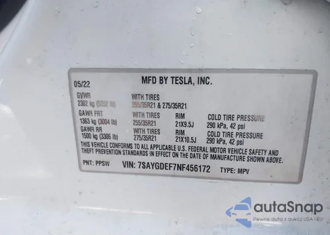 2022 Tesla Model Y Performance Dual Motor All-Wheel Drive из США, поврежденный, VIN 7SAYGDEF7NF456172
